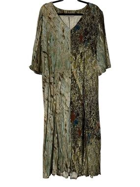 Bryn Walker Women’s Liliana Aquario Italian Print Bell Sleeve Dress Sz L Green